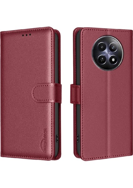 Realme 12 5g Cüzdan Manyetik Pu Deri Rfıd Engelleme Kartı Için Flip Case (Yurt Dışından)