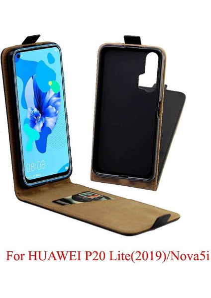 Huawei P20 Lite 2019 Tpu Deri Iş Tarzı Için Dikey Flip Case (Yurt Dışından)