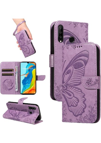Huawei P30 Lite Ayrılabilir El Kayışı Kabartmalı Kelebek Için Flip Case (Yurt Dışından)