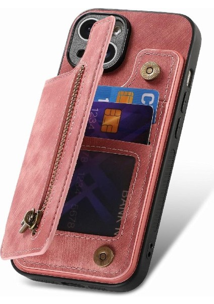 IPhone 15 Için Kılıf Artı Standı Fonksiyonu Vintage Fermuar Cüzdan Katlanabilir Geri (Yurt Dışından)