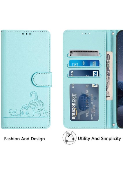 IPhone 12 Mini Kedi Rfıd Cüzdan Kapak Çevirin Kart Yuvası Tutucu (Yurt Dışından)