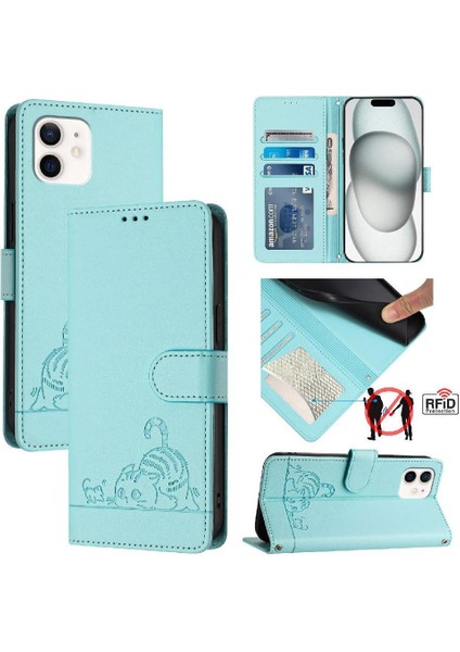 IPhone 12 Mini Kedi Rfıd Cüzdan Kapak Çevirin Kart Yuvası Tutucu (Yurt Dışından)