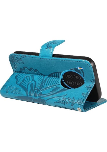 Kredi Kartı Yuvası ile Huawei Nova 8i Için Flip Case Kabartmalı Kelebek El (Yurt Dışından)