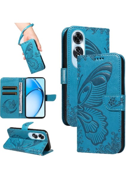 Oppo A60 4g Kabartmalı Kelebek ile Yüksek Kaliteli Deri Flip Case (Yurt Dışından)