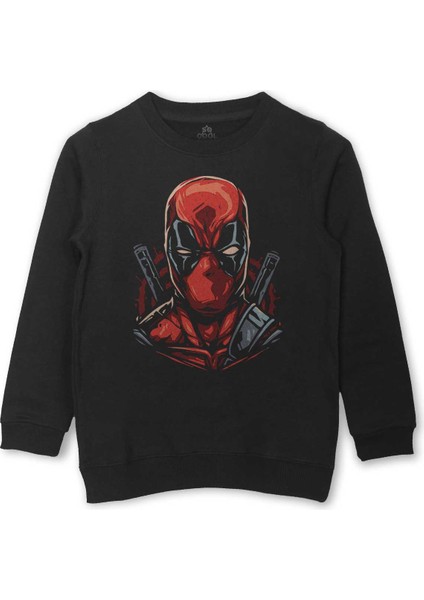 Deadpool Marvel Spiderman Hulk Iron Man Film Movie Baskılı Çocuk Sweatshirt Siyah Sweat