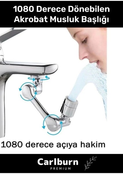 Premium Çift Fonksiyonlu Metal Görünümlü 1080 Derece Dönebilen Akrobat Musluk Ucu Başlığı