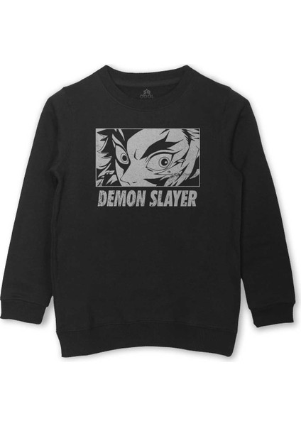Demon Slayer Anime Baskılı Çocuk Sweatshirt Siyah Sweat