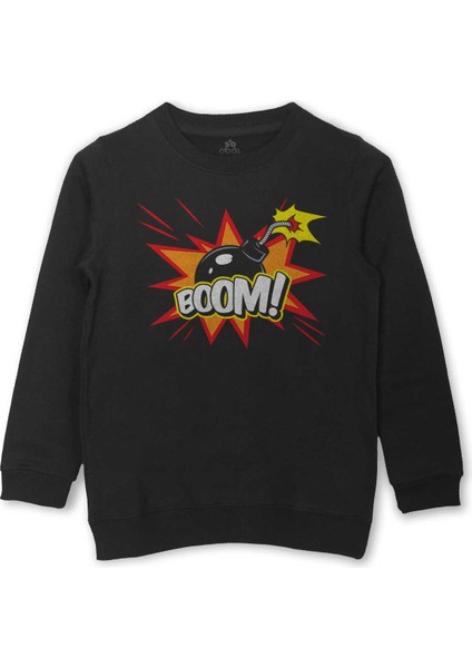 Boom Bomba Eğlenceli Funny El Bombası Baskılı Çocuk Sweatshirt Siyah Sweat
