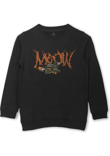 Gotik Meow Boomber Baskılı Çocuk Sweatshirt Siyah Sweat