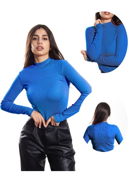 Yarım Boğazlı Kaşkorse Sweatshirt Indigo L
