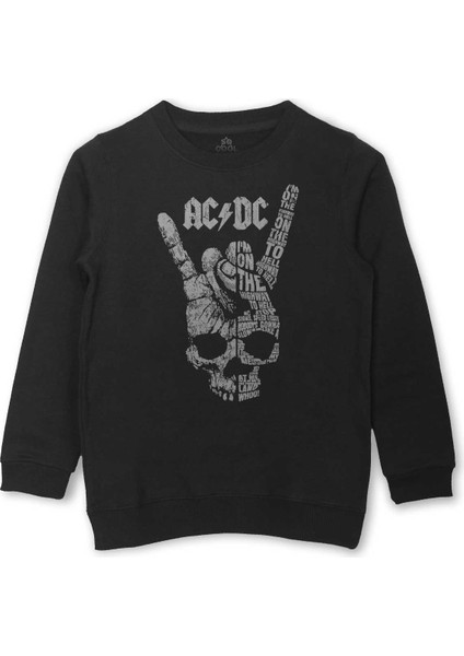 Ac Dc Hard Rock Music Müzik Baskılı Çocuk Sweatshirt Siyah Sweat