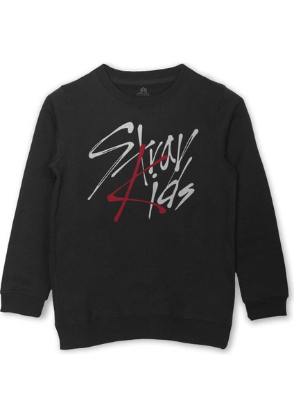 Stray Kids Kore K-Pop Baskılı Çocuk Sweatshirt Siyah Sweat
