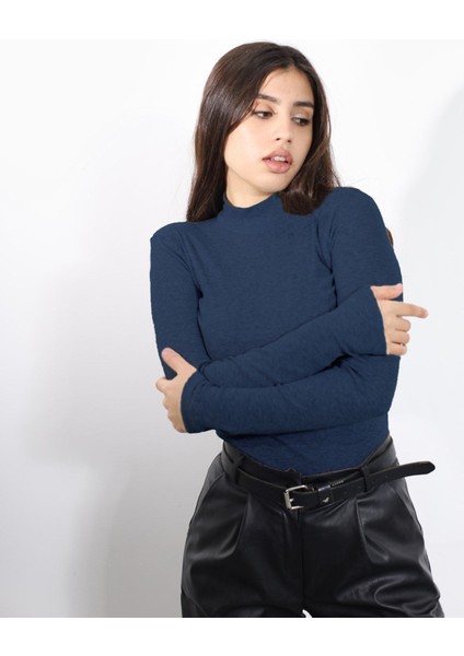 Alya Underwear Yarım Boğazlı Kaşkorse Sweatshirt Indigo Melanj L