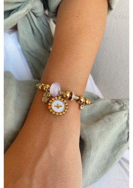 Kadın Çelik Yonca Charmlı Bileklik