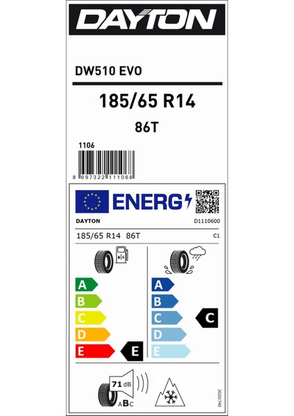 185/65 R14 86T DW510E Kış Lastiği (Üretim YILI:2024)