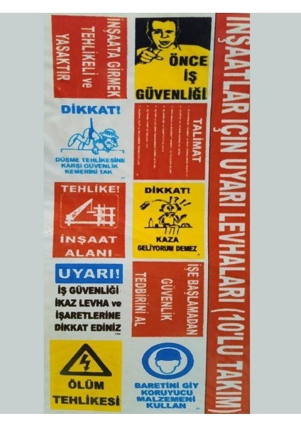 Insaatlar Için 10'lu Uyarı Levhaları (Sac)