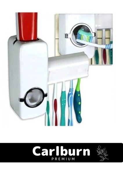 Premium Seri Her Tip Macunla Uyumlu Pratik Yapışkanlı Diş Macunu Sıkacağı 5 Adet Fırçalık Askı Seti