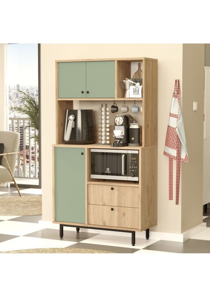 Royce Serisi Kahve Köşesi Çok Amaçlı Dolap Mutfak Dolabı Sepet-Ihlamur Yeşili Re3-Sy