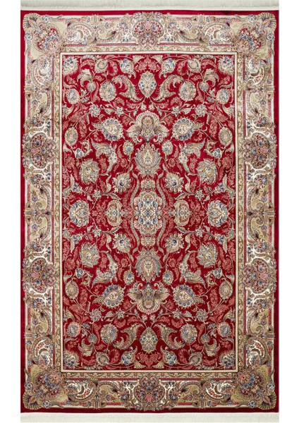 Isfahan Isf 01 Red Klasik Desenli Yüksek Kalite Sık Dokuma Makine Halısı