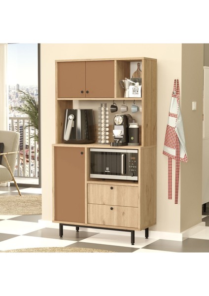 Royce Serisi Kahve Köşesi Çok Amaçlı Dolap Mutfak Dolabı Sepet-Kiremit Re3-Sk