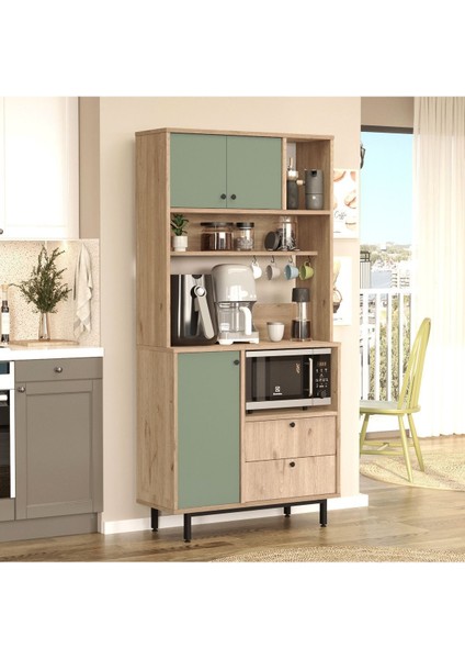 Royce Serisi Kahve Köşesi Çok Amaçlı Dolap Mutfak Dolabı Sepet-Ihlamur Yeşili Re4-Sy