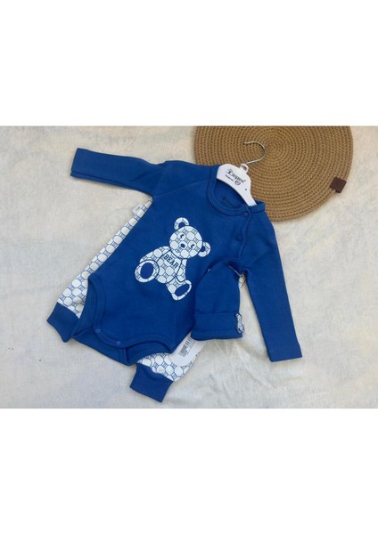 Erkek 9-12 Yaş Saks Unisex Mavi Erkek 3lü Zıbın Seti