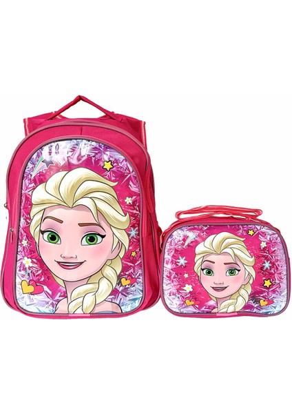 Kız Çocuk Full Pembe Tek Elsa Figürlü Ilkokul Anaokulu Beslenme ve Okul Çantası Seti fiyatları