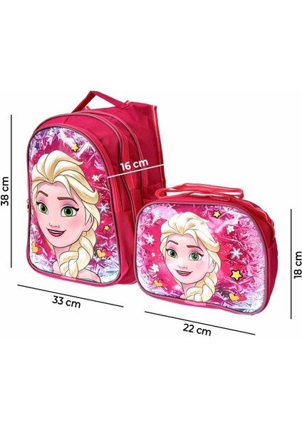 Kız Çocuk Full Pembe Tek Elsa Figürlü Ilkokul Anaokulu Beslenme ve Okul Çantası Seti modelleri