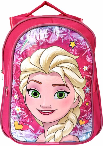 Kız Çocuk Full Pembe Tek Elsa Figürlü Ilkokul Anaokulu Beslenme ve Okul Çantası Seti