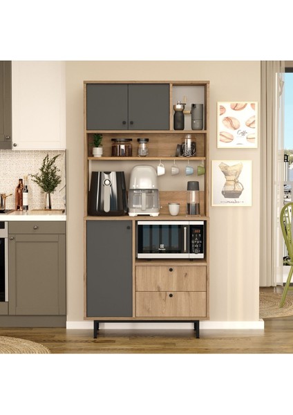 Royce Serisi Kahve Köşesi Çok Amaçlı Dolap Mutfak Dolabı Sepet-Antrasit Re4-Sa