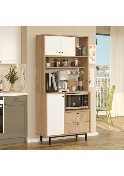 Royce Serisi Kahve Köşesi Çok Amaçlı Dolap Mutfak Dolabı Sepet-Beyaz Re4-Sw