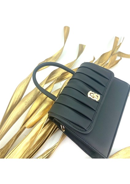 Desenli Askılı El Omuz Siyah Kadın Çanta