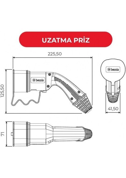 Elektrikli Araç Şarj Kablosu Priz + Fiş Seti - 5m Trifaze 20A Kablolu Şarj Seti