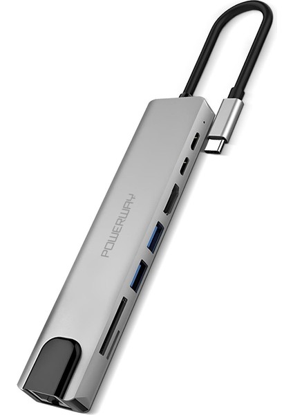Powerway 8 In 1 Type-C Hub Dönüştürücü 4K HDMI USB Micro Sd Gigabyte Ethernet fiyatları