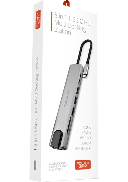 Powerway 8 In 1 Type-C Hub Dönüştürücü 4K HDMI USB Micro Sd Gigabyte Ethernet fırsatları