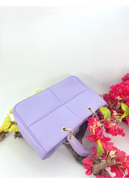 Desenli Askılı El Omuz Lila Kadın Çanta
