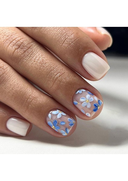 Mavi Vintage Çiçek Desenli Takma Çivi 24 Parça Yapışkanlı (Yurt Dışından) modelleri