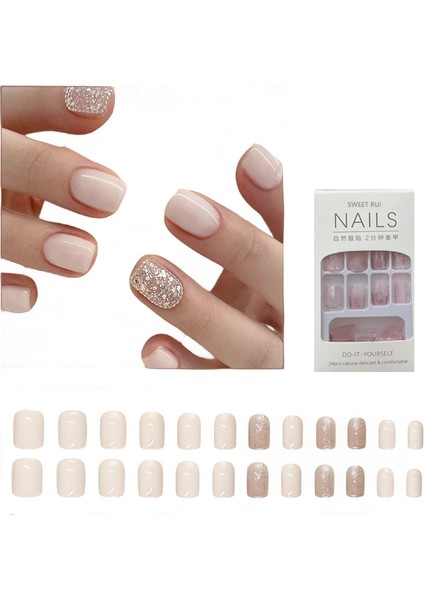 Krem Çikolatalı Takma Tırnak 24 Adet Yapışkanlı (Yurt Dışından)