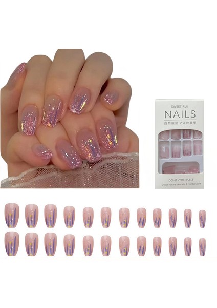 Purple Line Altın Parıltılı Takma Çivi 24 Parça Yapışkanlı (Yurt Dışından)