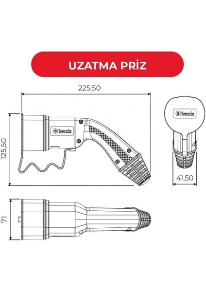 Elektrikli Araç Şarj Kablosu Priz - 8m Monofaze 32A Kablolu Şarj Prizi