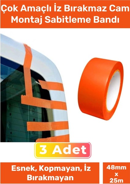 Özel Üretim Çok Amaçlı Araba Kopmayan Iz Bırakmaz Pvc 25 Metre Cam Montaj Sabitleme Bandı - 3 Adet