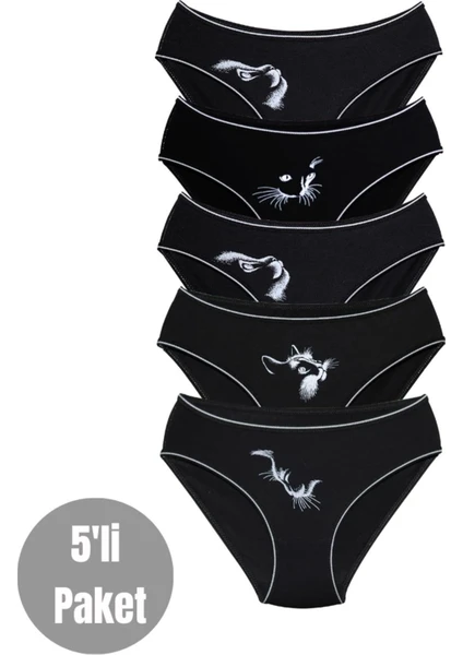 ALYA UNDERWEAR Kız Çocuk - Garson Pamuklu Kumaş Kedi Baskılı Slip Külot 5'li Paket.