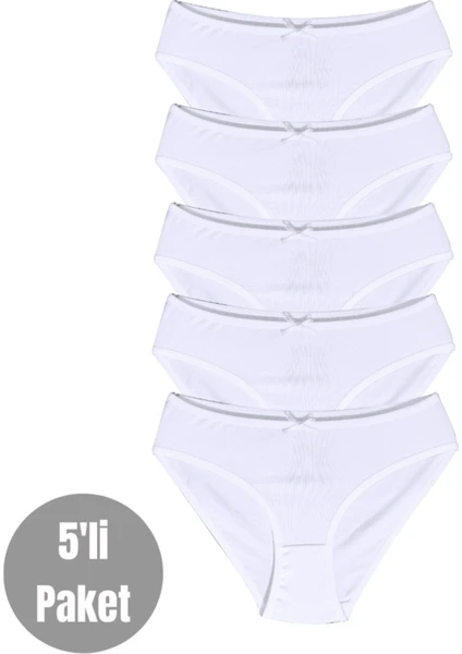 ALYA UNDERWEAR Kız Çocuk Kalpli Dokuma Lastik Pamuklu Kumaş Slip Külot 5'li Paket ( 5 Adet Beyaz)