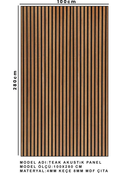 Detay Poliüretan Mdf Ahşap Akustik Duvar Paneli 100 x 280 cm ( Teak )