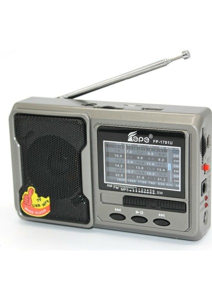 FP-1781BT Fm Radyolu Bluetoothlu Şarjlı Cep Radyosu + El Feneri