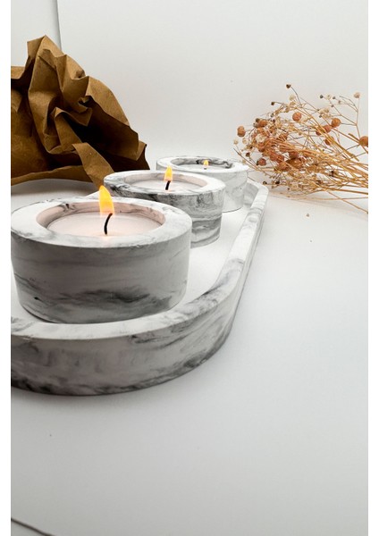 Mermer Desneli 4 Parça Tealight Mum Seti (3 Adet Tealight Mum Hediyemizdir)