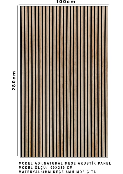 Detay Poliüretan Mdf Ahşap Akustik Duvar Paneli 100 x 280 cm ( Natural Meşe )