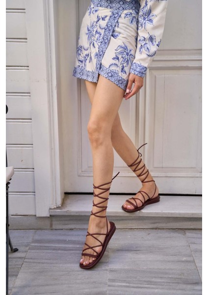 Bordo Kadın Sarma Bağcıklı Puf Sandalet fiyatları