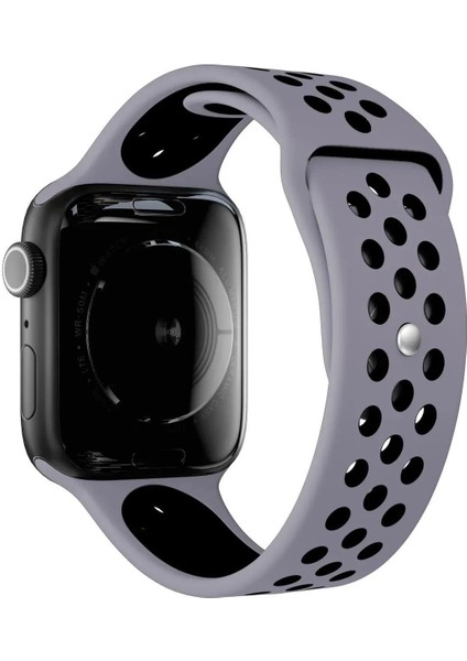 Apple Watch 9 8 7 6 5 4 3 2 Se 38MM-40MM-41MM Uyumlu Delikli Silikon Spor Kordon Kırmızı-Siyah