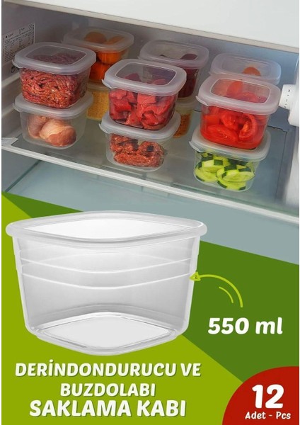 Practical 550 ml Derin Dondurucu ve Buzdolabı Saklama Kabı 12' Li Set (Gıda Temasına Uygun)